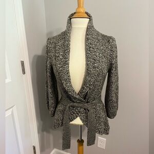 BCBGMaxAzria Brown and Cream Knit Attached Tie Cardigan Sz S